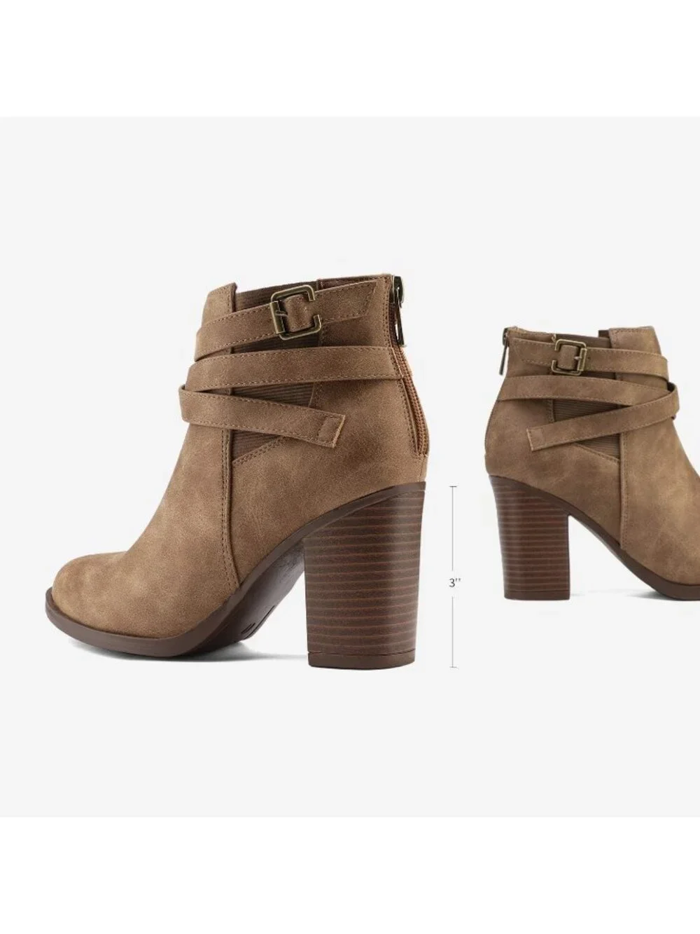 Women's Tan Chunky Stacked High Heel Faux Suede Closed Toe Ankle Booties